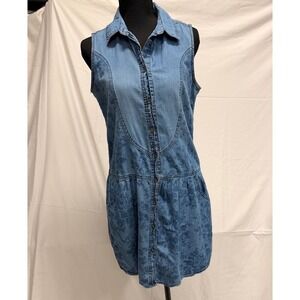 Y2K Levi's Vintage Denim Shirt Dress Medium Blue Floral Print Sleeveless M
